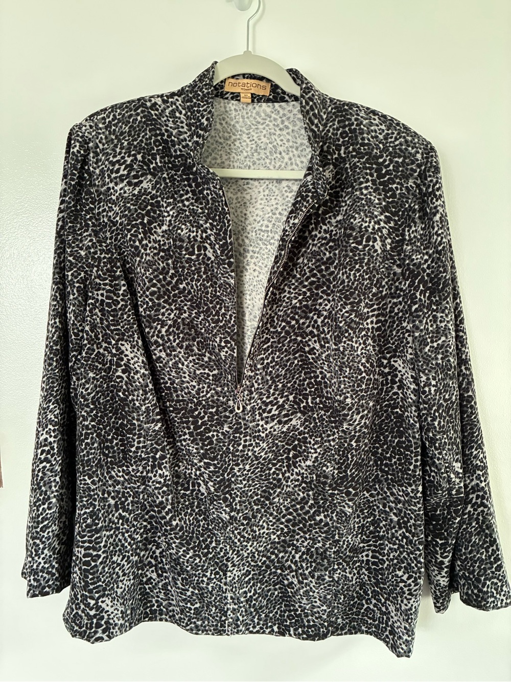 Notations Black & White Leopard-Style Zip Cardigan